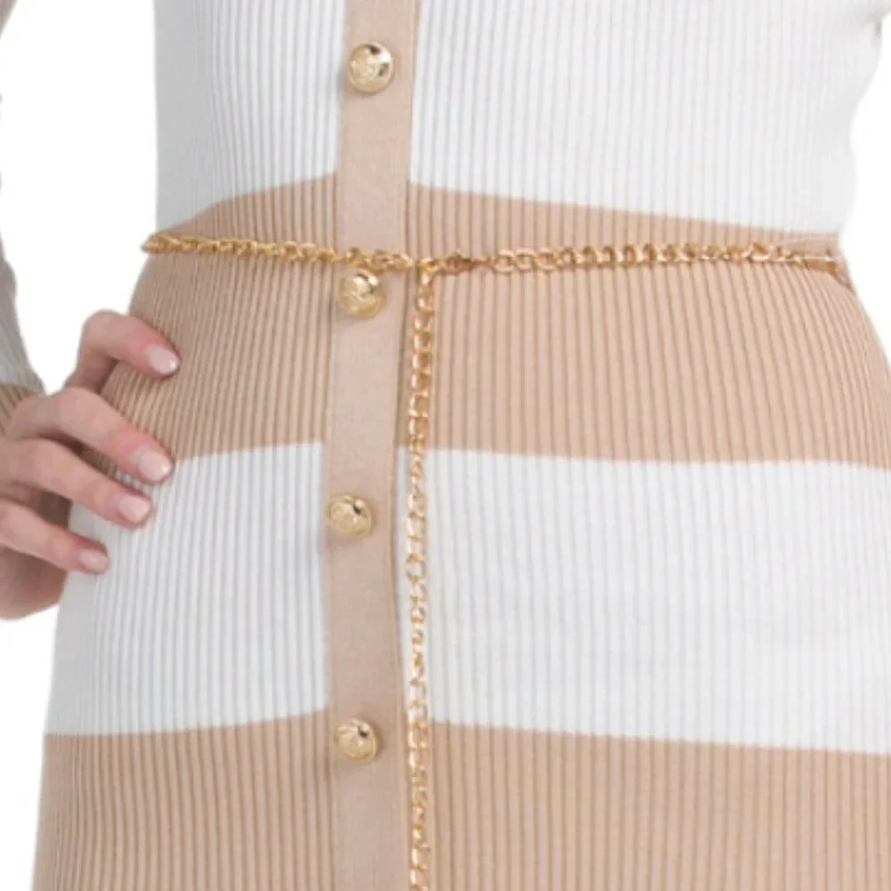 MADDEN GIRL Striped Midi Sweater Dress With Chain Detail - Picture 3 of 4